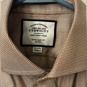 Charles Tyrwhitt Tan and Maroon Patterned Shirt